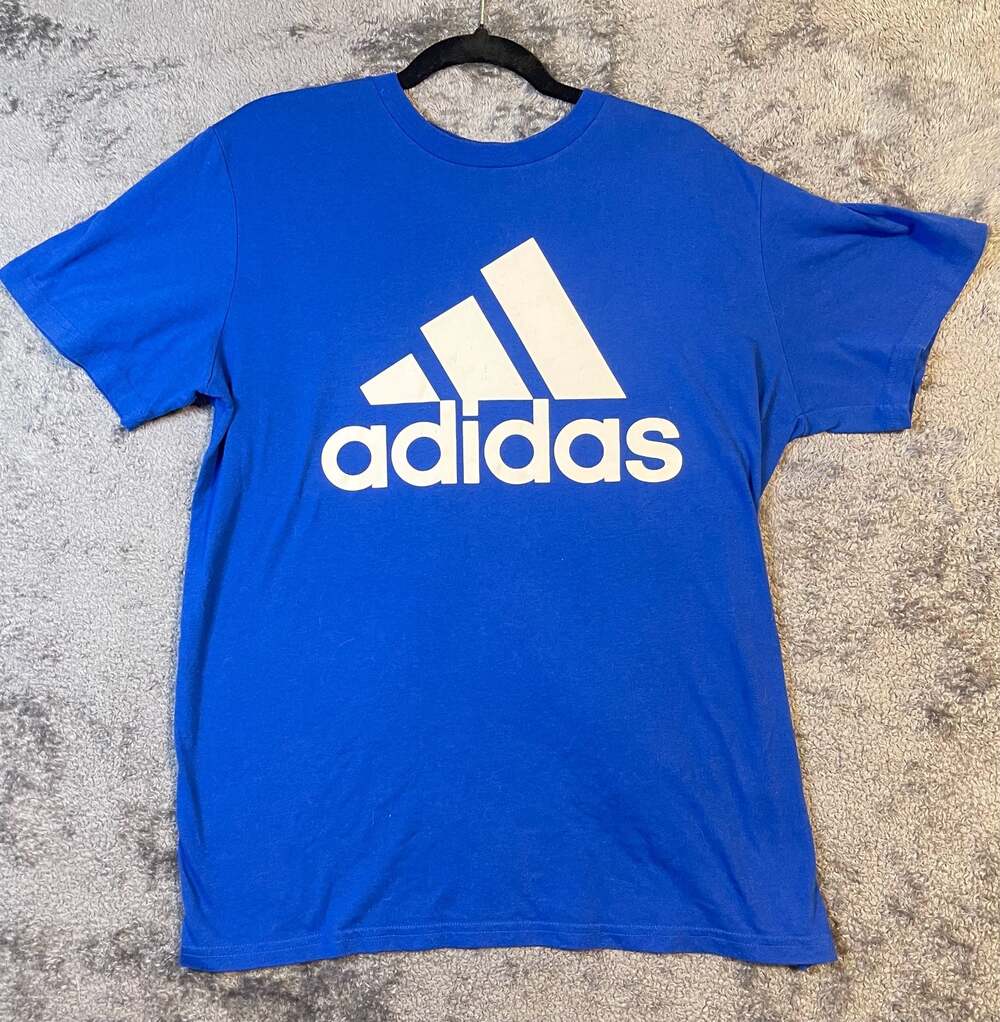 Adidas The Go-To Performance Tee Blue Graphic T-Shirt Size Large